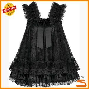 Large Satin Babydoll Nightie with Lace Ruffles, Loose Fit, Above Knee